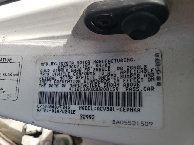 Photo 10 from auction – 2003 TOYOTA CAMRY with VIN 4T1BE32K83U208159