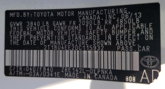 Photo 10 from auction – 2013 TOYOTA COROLLA BA with VIN 2T1BU4EE2DC115932