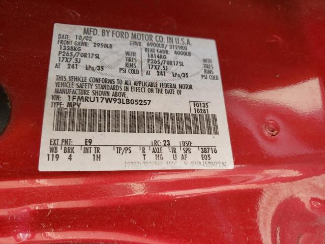 Photo 10 from auction – 2003 FORD EXPEDITION with VIN 1FMRU17W93LB05257