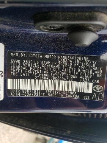 Photo 10 from auction – 2012 TOYOTA COROLLA BA with VIN 2T1BU4EE9CC904755
