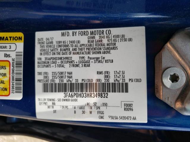 Photo 10 from auction – 2017 FORD FUSION SE with VIN 3FA6P0HD3HR349832