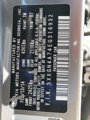 Photo 10 from auction – 2014 KIA OPTIMA EX with VIN 5XXGN4A74EG316932