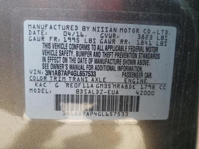 Photo 10 from auction – 2016 NISSAN SENTRA S with VIN 3N1AB7AP4GL657533