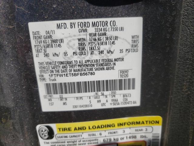 Photo 10 from auction – 2011 FORD F150 SUPER with VIN 1FTFW1ET5BFB56780