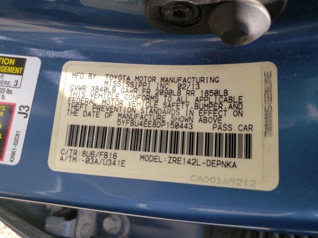 Photo 10 from auction – 2013 TOYOTA COROLLA BA with VIN 5YFBU4EE8DP150443