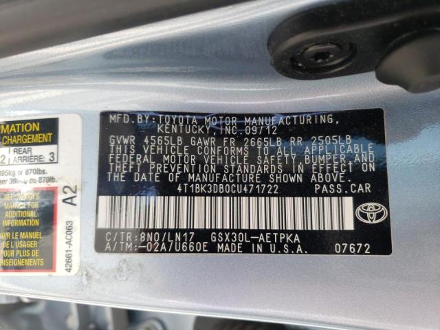 Photo 10 from auction – 2012 TOYOTA AVALON BAS with VIN 4T1BK3DB0CU471722