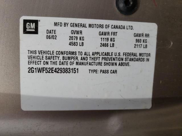 Photo 10 from auction – 2002 CHEVROLET IMPALA with VIN 2G1WF52E429383151