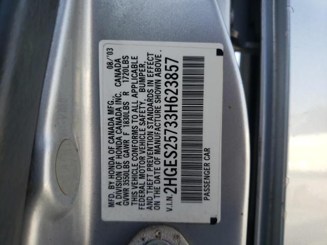Photo 10 from auction – 2003 HONDA CIVIC EX with VIN 2HGES25733H623857