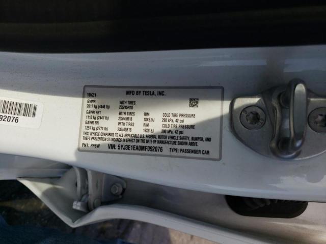 Photo 10 from auction – 2021 TESLA MODEL 3 with VIN 5YJ3E1EA0MF092076