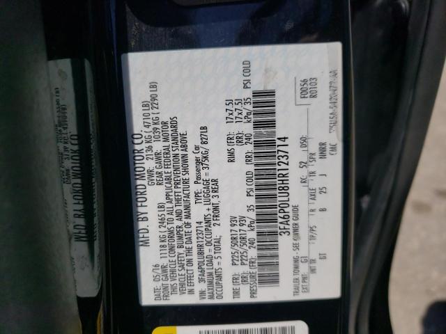Photo 10 from auction – 2017 FORD FUSION SE with VIN 3FA6P0LU8HR123714