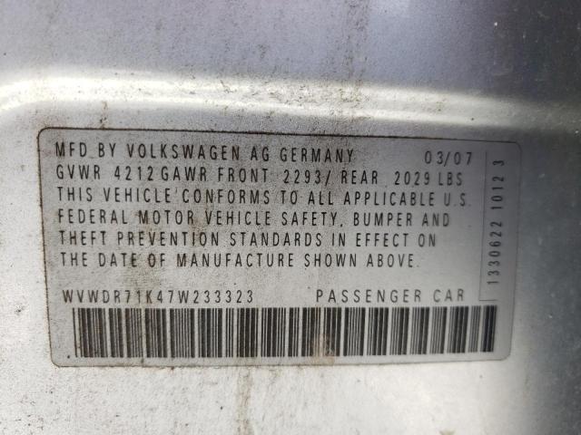 Photo 10 from auction – 2007 VOLKSWAGEN RABBIT with VIN WVWDR71K47W233323