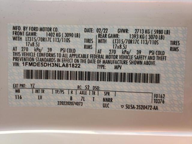 Photo 10 from auction – 2022 FORD BRONCO BAS with VIN 1FMDE5DH3NLA81822