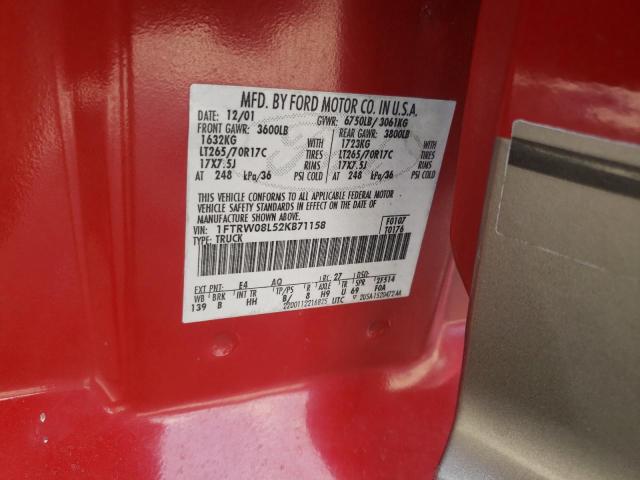 Photo 10 from auction – 2002 FORD F150 SUPER with VIN 1FTRW08L52KB71158