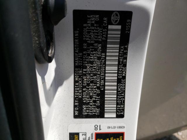 Photo 10 from auction – 2016 TOYOTA AVALON XLE with VIN 4T1BK1EB5GU214788