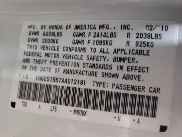 Photo 10 from auction – 2010 HONDA ACCORD EXL with VIN 1HGCS1B87AA012191