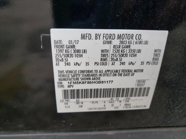 Photo 10 from auction – 2017 FORD EXPLORER L with VIN 1FM5K8F86HGB81177