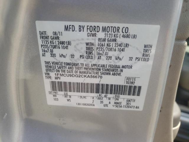 Photo 10 from auction – 2012 FORD ESCAPE XLT with VIN 1FMCU9DG2CKA56670