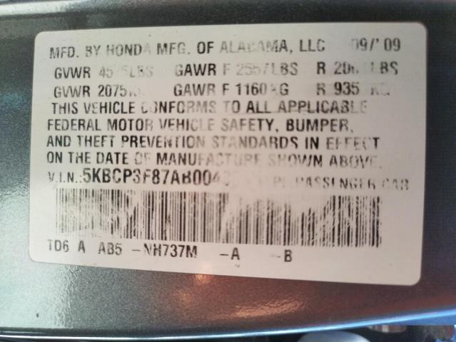 Photo 10 from auction – 2010 HONDA ACCORD EXL with VIN 5KBCP3F87AB004865