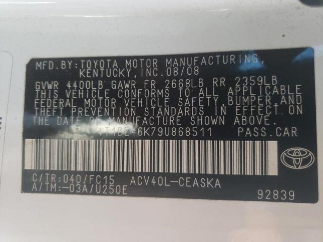 Photo 10 from auction – 2009 TOYOTA CAMRY BASE with VIN 4T1BE46K79U868511