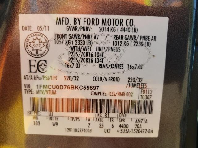 Photo 10 from auction – 2011 FORD ESCAPE XLT with VIN 1FMCU0D76BKC55697
