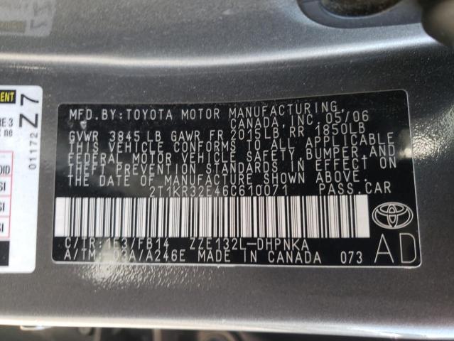 Photo 10 from auction – 2006 TOYOTA COROLLA MA with VIN 2T1KR32E46C610071