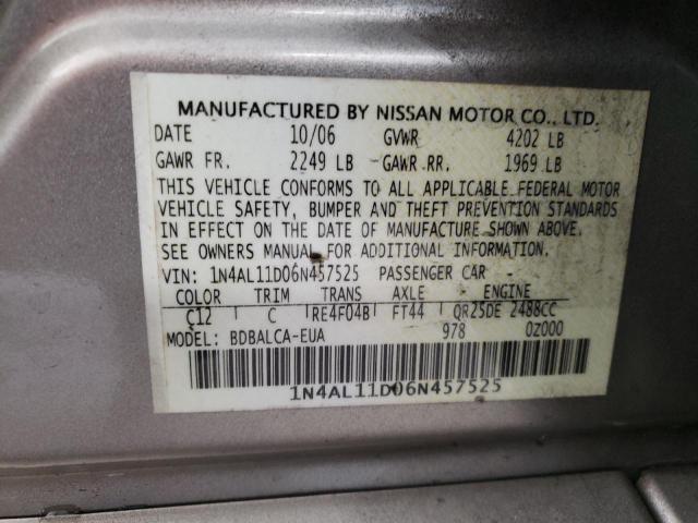 Photo 10 from auction – 2006 NISSAN ALTIMA S with VIN 1N4AL11D06N457525