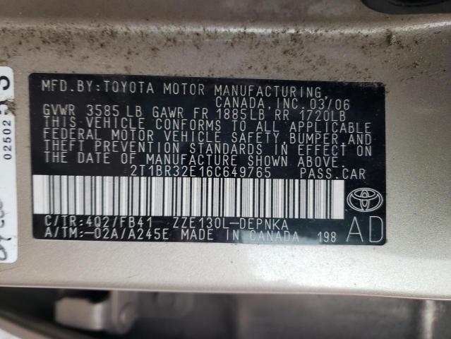 Photo 10 from auction – 2006 TOYOTA COROLLA CE with VIN 2T1BR32E16C649765