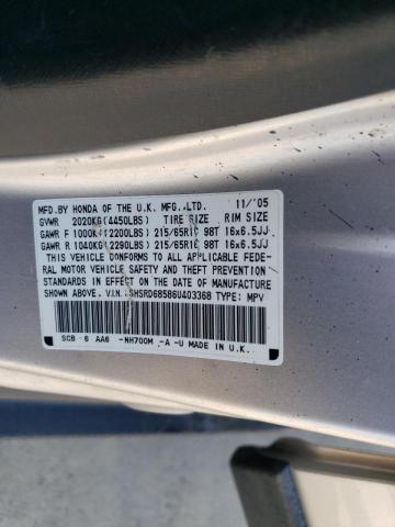 Photo 10 from auction – 2006 HONDA CR-V LX with VIN SHSRD68586U403368