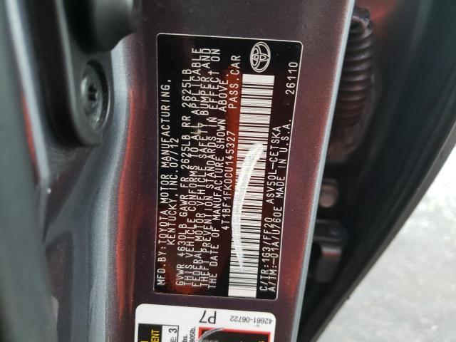 Photo 10 from auction – 2012 TOYOTA CAMRY BASE with VIN 4T1BF1FK0CU145327