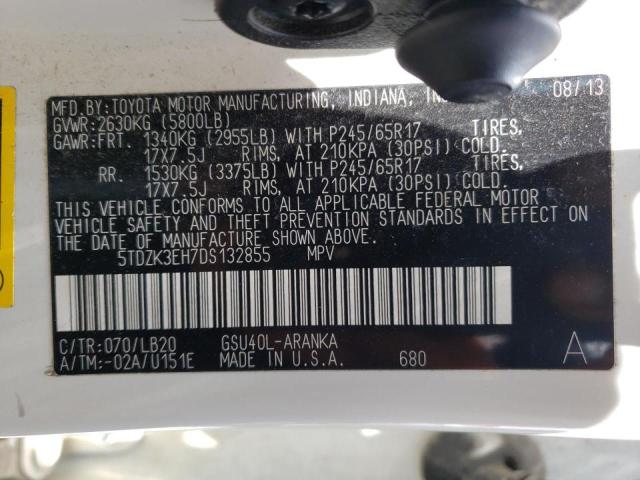 Photo 10 from auction – 2013 TOYOTA HIGHLANDER with VIN 5TDZK3EH7DS132855