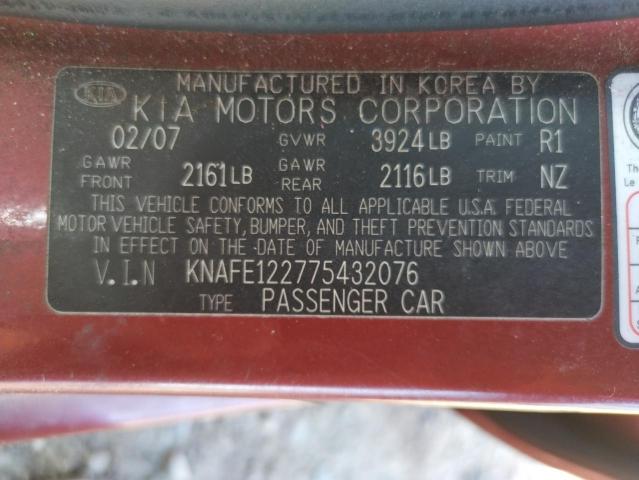 Photo 10 from auction – 2007 KIA SPECTRA EX with VIN KNAFE122775432076