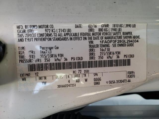 Photo 10 from auction – 2016 FORD FOCUS SE with VIN 1FADP3F28GL294334