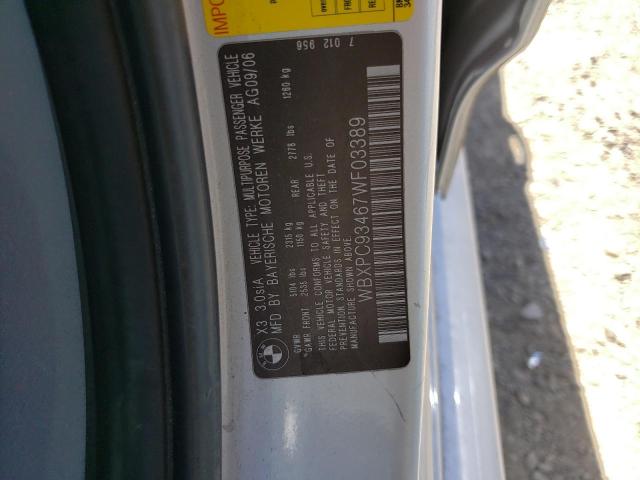 Photo 10 from auction – 2007 BMW X3 3.0SI with VIN WBXPC93467WF03389