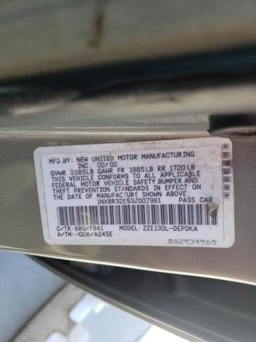 Photo 10 from auction – 2003 TOYOTA COROLLA CE with VIN 1NXBR32E53Z007981