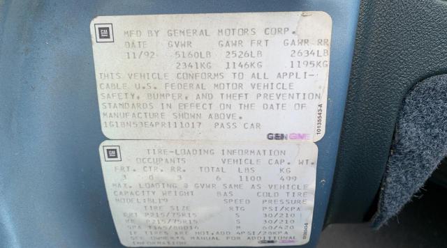 Photo 10 from auction – 1993 CHEVROLET CAPRICE CL with VIN 1G1BN53E4PR111017