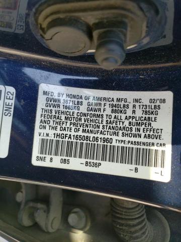 Photo 10 from auction – 2008 HONDA CIVIC with VIN 1HGFA16508L061960