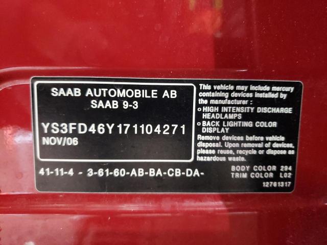 Photo 10 from auction – 2007 SAAB 9-3 2.0T with VIN YS3FD46Y171104271