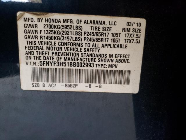 Photo 10 from auction – 2011 HONDA PILOT EXL with VIN 5FNYF3H51BB002993