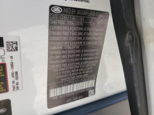 Photo 10 from auction – 2019 LAND ROVER RANGE ROVE with VIN SALGS2REXKA523308