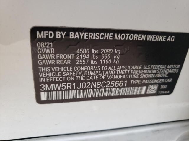Photo 10 from auction – 2022 BMW 330I with VIN 3MW5R1J02N8C25661