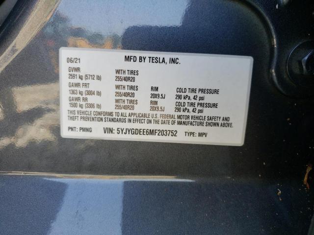 Photo 10 from auction – 2021 TESLA MODEL Y with VIN 5YJYGDEE6MF203752