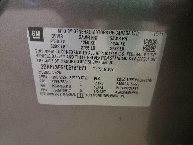 Photo 10 from auction – 2012 GMC TERRAIN SL with VIN 2GKFLSE51C6181871