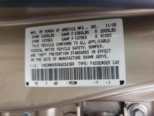 Photo 10 from auction – 2006 HONDA ACCORD EX with VIN 1HGCM66506A024360