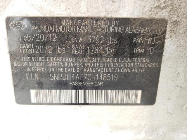 Photo 10 from auction – 2012 HYUNDAI ELANTRA GL with VIN 5NPDH4AE7CH148519