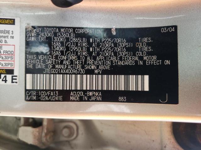 Photo 10 from auction – 2004 TOYOTA HIGHLANDER with VIN JTEGD21AX40096730