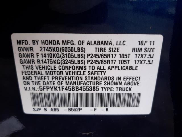 Photo 10 from auction – 2011 HONDA RIDGELINE with VIN 5FPYK1F45BB455385