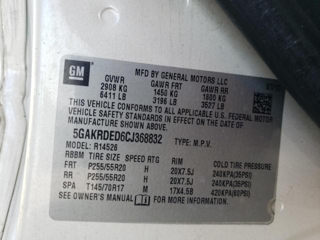 Photo 10 from auction – 2012 BUICK ENCLAVE with VIN 5GAKRDED6CJ368832