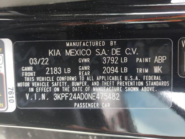 Photo 10 from auction – 2022 KIA FORTE FE with VIN 3KPF24AD0NE475482