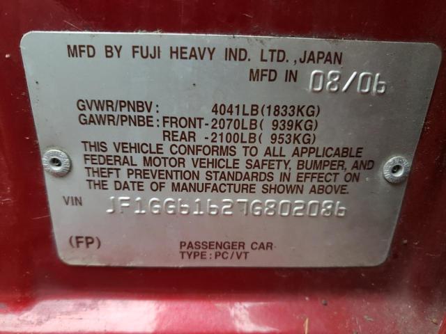 صورة رقم 10 من المزاد - 2007 SUBARU IMPREZA 2. مع VIN JF1GG61627G802086