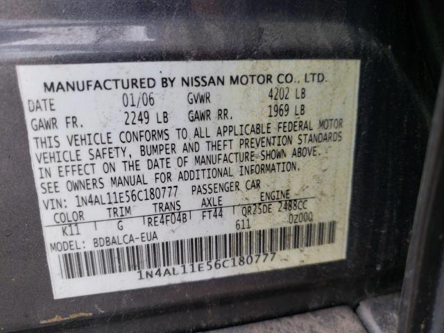 Photo 10 from auction – 2006 NISSAN ALTIMA S with VIN 1N4AL11E56C180777